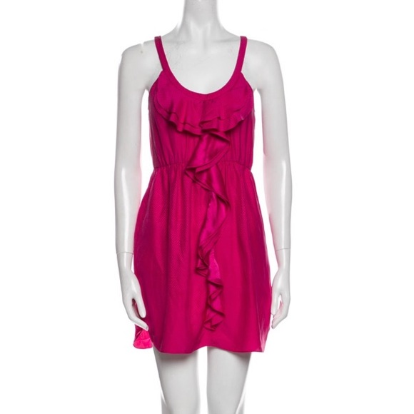 REBECCA TAYLOR Fushia Pink Silk Ruffle Mini Dress - Picture 2 of 12